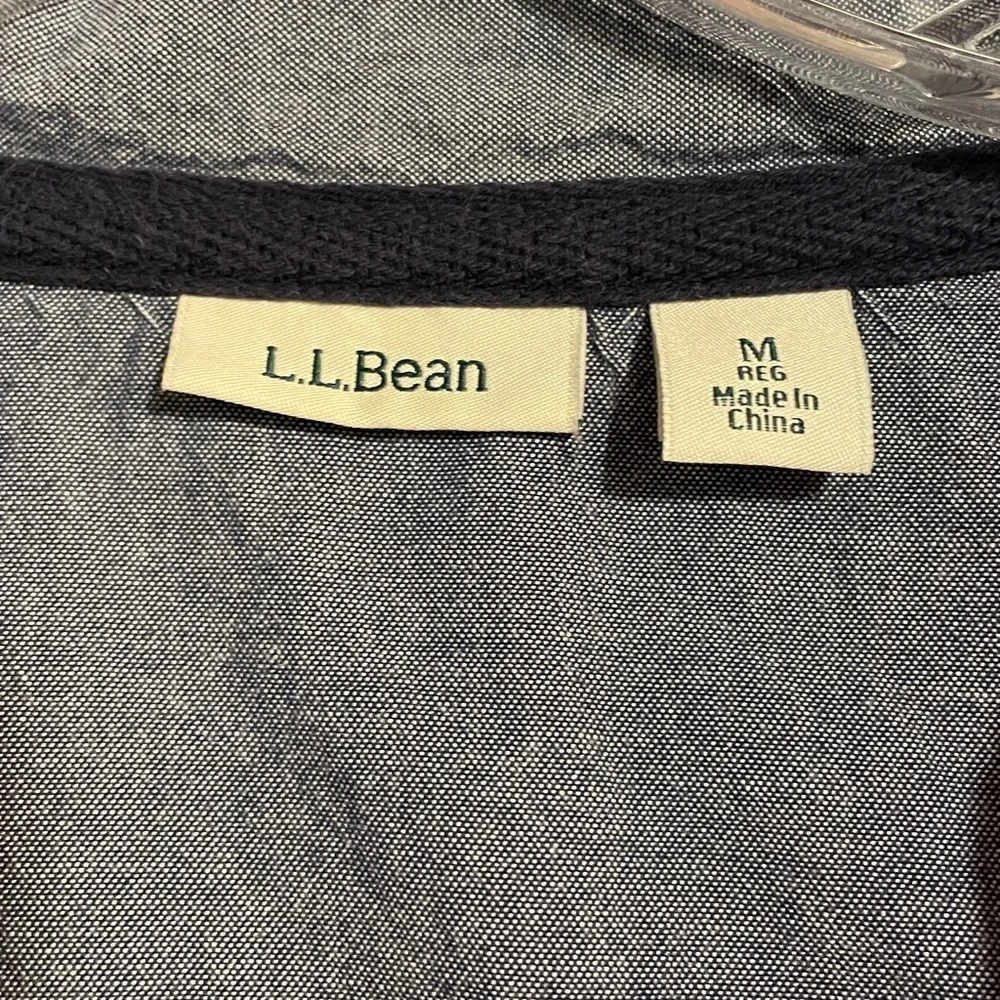 LL Bean Size Med Rosy Pink and Navy Striped LS Tee 100% Cotton 4 Button Placket - Picture 2 of 6